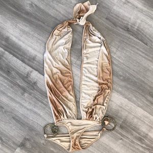 Open back once piece bikini